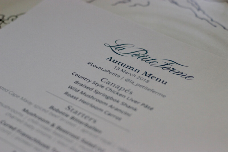 Menu at La petite Ferme Franschhoek Restaurants