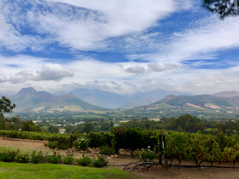 Panoramic view from La Petite Ferme restaurant on the Franschhoek wine route